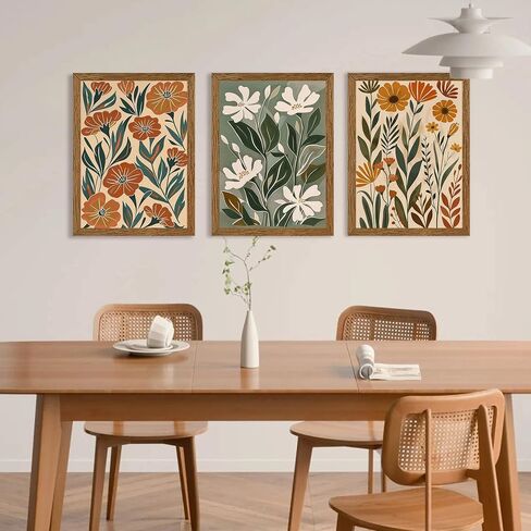 Urmoya 3 Pieces Flower Market Canvas Wall Art, Green Beige Abstract Boho Floral Wall Decor, Minimalist Colorful Botanica Art Prints for Living Room Bedroom 12x16 Inch Wood framed Easy to hang in Kuwait