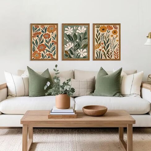 Urmoya 3 Pieces Flower Market Canvas Wall Art, Green Beige Abstract Boho Floral Wall Decor, Minimalist Colorful Botanica Art Prints for Living Room Bedroom 12x16 Inch Wood framed Easy to hang in Kuwait