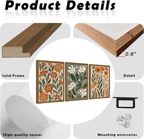 Urmoya 3 Pieces Flower Market Canvas Wall Art, Green Beige Abstract Boho Floral Wall Decor, Minimalist Colorful Botanica Art Prints for Living Room Bedroom 12x16 Inch Wood framed Easy to hang in Kuwait