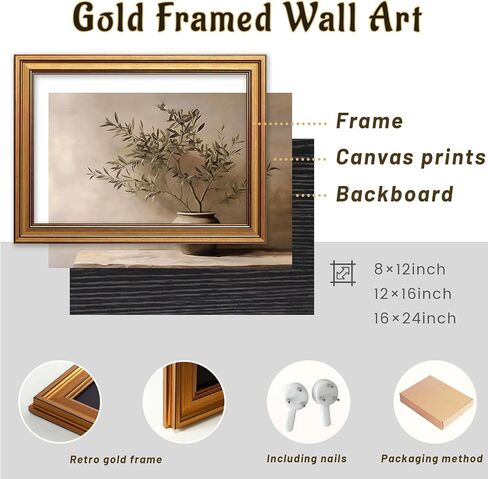 Vintage Botanical Wall Art, Gold Framed Olive Tree Paintings Wall Decor, Modern Farmhouse Still Life Canvas Prints, Plant Antique Pictures, Organic Modern Artwork for Living Room Bathroom 8x10 Inch in Kuwait