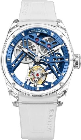 AGELOCER Free-Sprung Crystal Tourbillon Watch Luxury Manual Mechanical Watch Birthday Gift for Men+Free Watch Winder in Saudi Arabia