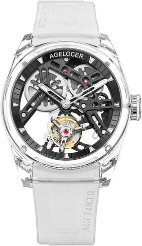 AGELOCER Free-Sprung Crystal Tourbillon Watch Luxury Manual Mechanical Watch Birthday Gift for Men+Free Watch Winder in Saudi Arabia