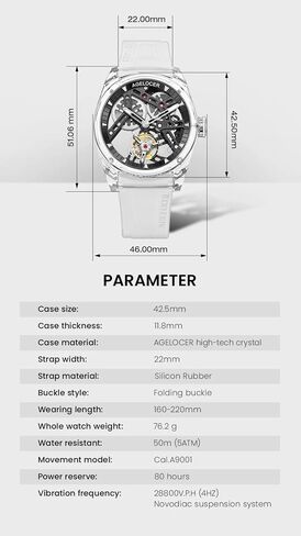 AGELOCER Free-Sprung Crystal Tourbillon Watch Luxury Manual Mechanical Watch Birthday Gift for Men+Free Watch Winder in Saudi Arabia