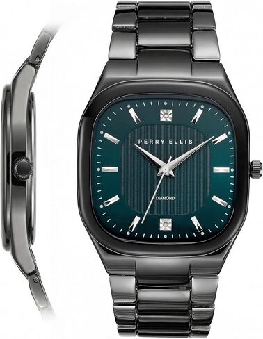 Perry Ellis Ultra Slim Men’s Watch – Cushion 40mm Case, Hydraulic Press Center Dial with Sunray Finish, Two 0.9mm Diamond Accents, Alloy Bracelet in Kuwait