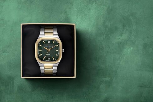 Perry Ellis Ultra Slim Men’s Watch – Cushion 40mm Case, Hydraulic Press Center Dial with Sunray Finish, Two 0.9mm Diamond Accents, Alloy Bracelet in Kuwait