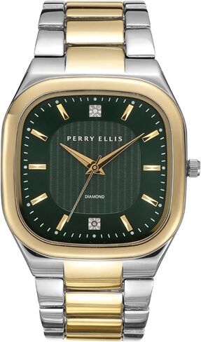 Perry Ellis Ultra Slim Men’s Watch – Cushion 40mm Case, Hydraulic Press Center Dial with Sunray Finish, Two 0.9mm Diamond Accents, Alloy Bracelet in Kuwait