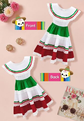 Zando Mexican Dress for Girls 3-12Y - Cinco de Mayo Girls Mexican Dress Flamenco Dance Kids in Kuwait