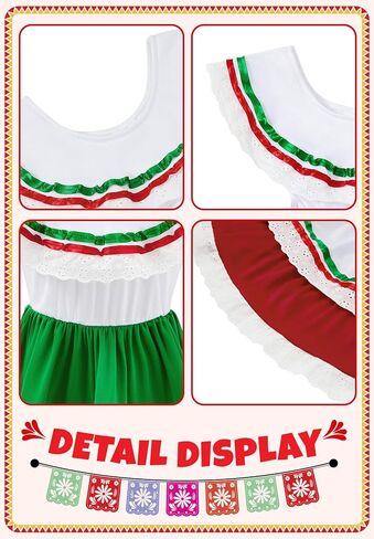 Zando Mexican Dress for Girls 3-12Y - Cinco de Mayo Girls Mexican Dress Flamenco Dance Kids in Kuwait