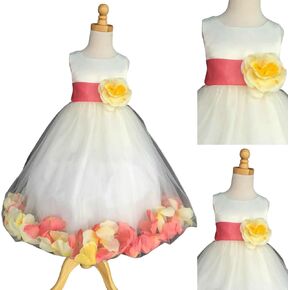 Ivory Mixed Rose Petal Satin Tulle Flower Girl Dress Wedding Pageant in Saudi Arabia