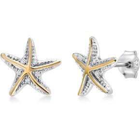 Gem Stone King 925 Sterling Silver and 10K Yellow Gold White Lab Grown Diamond Starfish Stud Earrings For Women | E-F Color and VVS-VS Clarity | 12X12MM in Saudi Arabia