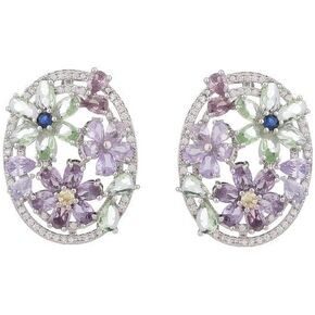 14K Gold Moissanite Purple Flower Earrings, Floral Design Dangle Earrings for Women Spring Summer Casual Wear, Unique Designer Stud Earrings for Graduation Prom Gift in Saudi Arabia