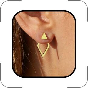 Gold Triangle Earrings for Women Triangle Front Back Stud Earrings Hollow Geometric V Earring Boho Simple Minimalist Jewelry Accessories in Saudi Arabia