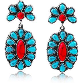 Turquoise Dangle Earrings for Women, Native American Western Large Bohemian Boho Drop Gemstone Vintage Earrings in Saudi Arabia