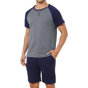 Mens Pajamas Set Cotton Short Sleeve & Shorts Pajamas for Men Summer Lightweight Sleepwear Loungewear with Pockets in Saudi Arabia