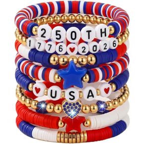 Gerrii 4th of July Clay Bracelet Patriotic Jewelry for Women Red White Blue Bracelet with Vinyl Disc for 250th Accessory in Kuwait