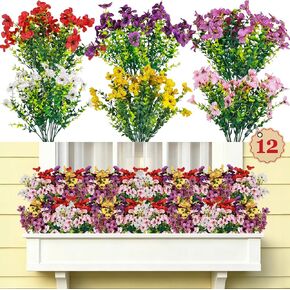 Artificial Flowers for Outdoors 12 Bundles UV Resistant Fake Silk Plants Realistic Outdoor Faux Flowers for Porch Patio Garden Window Box Planters Spring Summer Decor(6 Colors) in Saudi Arabia