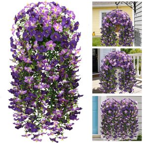 2 Pcs Artificial Hanging Flowers for Outdoors, UV Resistant Fake Hanging Flowers for Spring Outdoor Decor, Faux Hanging Flowers for Garden Front Porch Patio Window Decor, Silk Flowers for Home Decor in Saudi Arabia