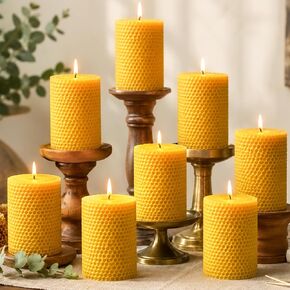 Hand-Rolled Beeswax Candles, 4 Packs, Handcrafted Honeycomb Beeswax Pillar Candles, Natural Bee Farm Gifts for Candle Lovers,Home Decor, Air Purify (2x4 in) in Saudi Arabia