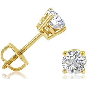14K Yellow Gold Round Diamond Stud Earrings, 1/2 Carat Total Weight, Screw Back in Kuwait