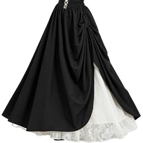 Maxi Skirt for Women-Renaissance-Double-Layer Lace Trim A-Line High Waist Long Flowy-Skirts for Ren Faire Halloween in Kuwait