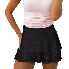 Womens Mini Skirt with Shorts Sexy Y2K Ruffle Lace Trim Layered Flowy Short Skirts Skorts Streetwear in Kuwait