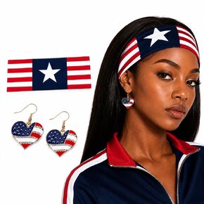 4th of July Headband for Women - USA Flag America 250 Elastic Wide Hair Band, Patriotic Accessories for Independence Day 2026 Celebrations in Saudi Arabia