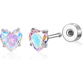 G23 Titanium Heart Screw Back Earrings 5 mm ASTM F136 Implant Grade Titanium Studs 20G Hypoallergenic Cubic Zirconia Flat Back Earrings for Sensitive Ears Women Men in Saudi Arabia