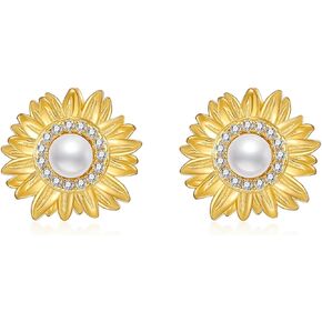 Sunflower Stud Earrings for Women Sterling Silver Freshwater Pearl Earrings You are My Sunshine Earrings Flower Stud Earrings Sunflower Jewelry Gifts for Wife in Saudi Arabia