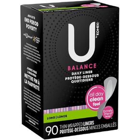 بطانات اللباس الداخلي المغلفة يوميًا من U by Kotex Balance، خفيفة الامتصاص، طويلة، 90 قطعة (قد تختلف التعبئة) in Kuwait