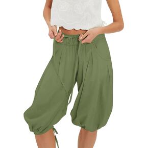 TERIVEEK Womens Wide Leg Pants Summer Baggy Harem Pants Palazzo Casual Loose Drawstring Waist Balloon Capri with Pockets in Saudi Arabia
