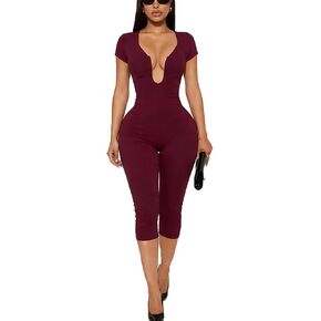 Sexy Jumpsuits Cut Out U Neck Short Sleeve Top Capri Pants Romper One Piece Capri Jumpsuits Going Out Casual Outfits in Saudi Arabia