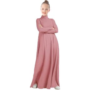 WSPLYSPJY High Neck Kids Girls Abaya Dress Solid Color Muslim Robe Prayer Clothes with Pockets in Saudi Arabia