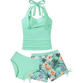 Girls Tankini Swimsuit with Short 3 Piece Halter Adjustable Bathing Suits for Girls Size 9-16 in Saudi Arabia