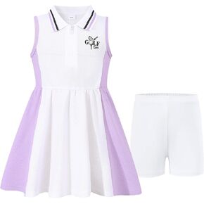 Saeaby Toddler Girl Dress Summer Girls Dresses Polo Zipper Front Sleeveless Active Tennis Golf Dress with Shorts 3-8Y in Saudi Arabia