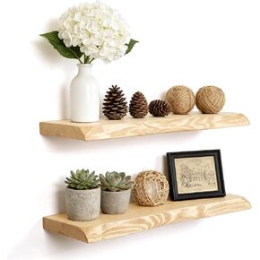 23.6 Inch Wood Floating Shelves for Wall, Set of 2 Heavy-Duty Wall Shelves with Sturdy Natural Wood Construction, Space-Saving Organizer for Bathroom, Bedroom, Living Room, Kitchen, and Office in Saudi Arabia