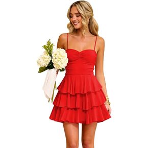 Tiered Ruffles Homecoming Dresses for Teens Spaghetti Strap Chiffon Layerd A-Line Short Prom Dress in Saudi Arabia