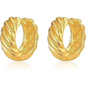Small Chunky Huggie Hoop Earrings for Women - 18K Gold Plated Boho Ethnic, Hypoallergenic Dainty Vintage Gifts for Women in Saudi Arabia