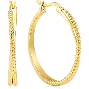 14K Gold Hoop Earrings 30mm 14kt Yellow Twisted Braided X Shape Textured Huggie Hoops Hypoallergenic Jewelry for Women in Saudi Arabia
