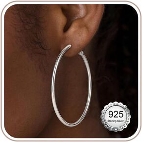 925 Sterling Silver Hoop Earrings for Women, Dainty Thin Small Big Large Thick Chunky Silver Hoop Earrings Trendy Lightweight Hypoallergenic Hoops Earring Jewelry for Women Gift (40/50/60mm) in Saudi Arabia