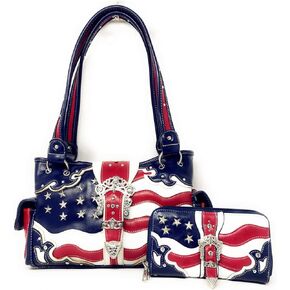 Premium American National Flag Rhinestone Handbag, Messenger bag, Wallet in Multi Colors (American Flag Blue buckle) in Saudi Arabia