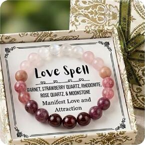 Love Energy Crystal Bracelet for Women Garnet, Quartz, Rose Quartz, Rhodonite, Moonstone for Mothers Days Gift, Birthday, Christmas Healing Gemstone Bracelet (Gift Box & Meaning Card) in Saudi Arabia