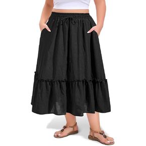 Women's Plus Size Midi Skirt Ruffle Flowy Casual Skirts for Women Midi Length Aline Floral Skirts with Pockets in Saudi Arabia