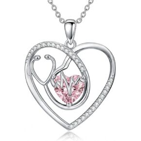 Nurse Gifts Necklaces for Women Heart Stethoscope Birthstone Necklace Pendant Medical Jewelry Gift for Doctor RN Medical Student Graduation Retirement Nurse Week Birthday in Kuwait