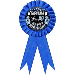 1Pcs Birthday Boy Pin, Bruh I'm 10 Tinplate Happy Birthday Ribbon Pin – 7 Inch Blue Rosette & Balloon Design for 10th Birthday Party Decor Badge Button, Award Ribbon Brooch for Kids & Teens in Saudi Arabia