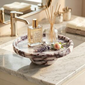 Natural Marble Tray with Legs, 7 Inch Round Marble Tray for Bathroom Counter, Vanity Perfume Decorative Tray for Candle, Jewelry & Keys Catchall for Coffee Table Decor, Living Room, Entryway in Saudi Arabia
