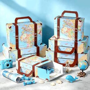 6 PCS Large Blue Travel Suitcase Boxes Travel the Map Party Decor Cardboard Suitcases Gift Boxes Set of 3 Sizes Stackable Storage Chests for Adventure Party Birthday Wedding Photo Booth Supplies in Saudi Arabia
