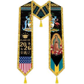 Graduation Stole Class of 2026 with Gold Glitter Trim, National Flag Generation Sash for Unisex Adult 75" Long in Saudi Arabia