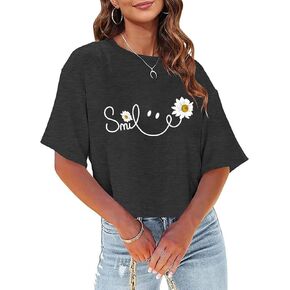 Womens Crop Top T Shirt Wildflower Graphic Tees Short Sleeve Summer Casual Loose Beach Adventure Tops in Saudi Arabia