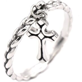 2mm Thin Rope Knot Band with Dangle Cross Charm 925 Sterling Silver Unique Ring Sizes 4-10 in Saudi Arabia