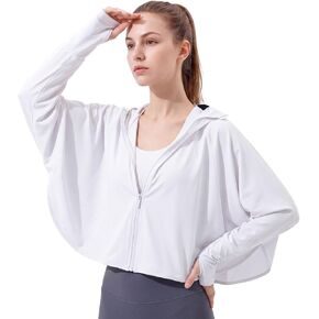 Womens UPF 50+ Loose Waist Sun Protection Hoodie Lightweight Quick Dry Long Sleeve Zip Jacket Fixed Brim for Cycling in Saudi Arabia